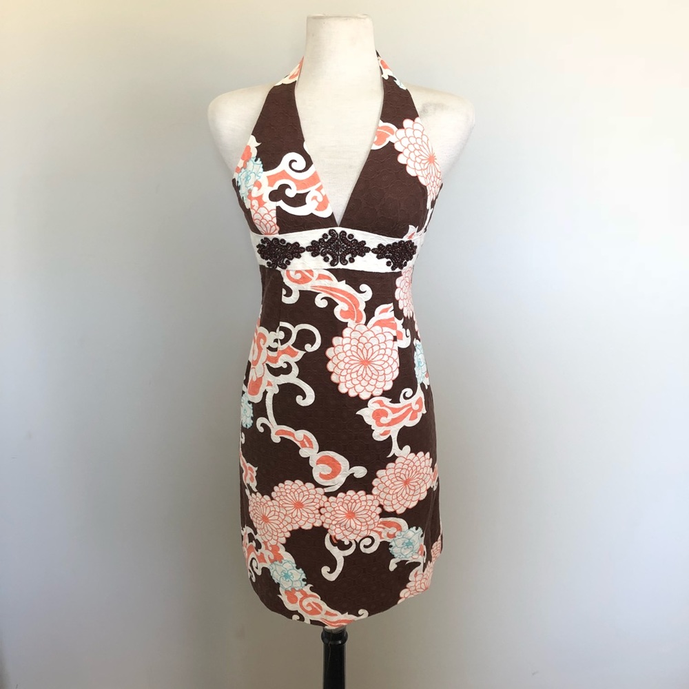 Trina Turk sexy preppy floral Halter dress Sz 2